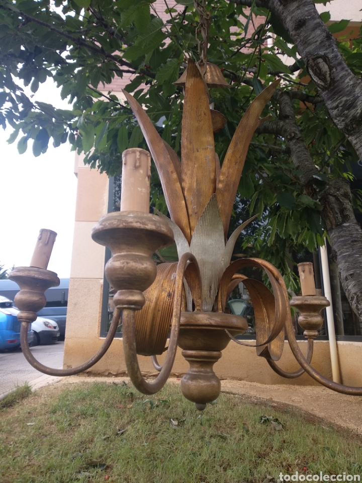 Antig&uuml;edades: Lampara hojas dorada y plateada - Foto 1