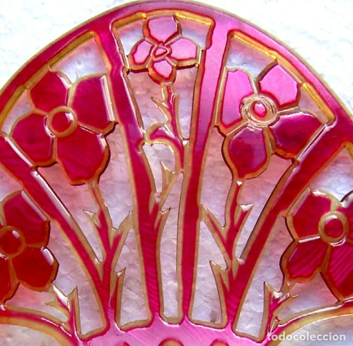 Antig&uuml;edades: Peineta en forma de abanico de celuloide rosa Art Deco - Foto 4