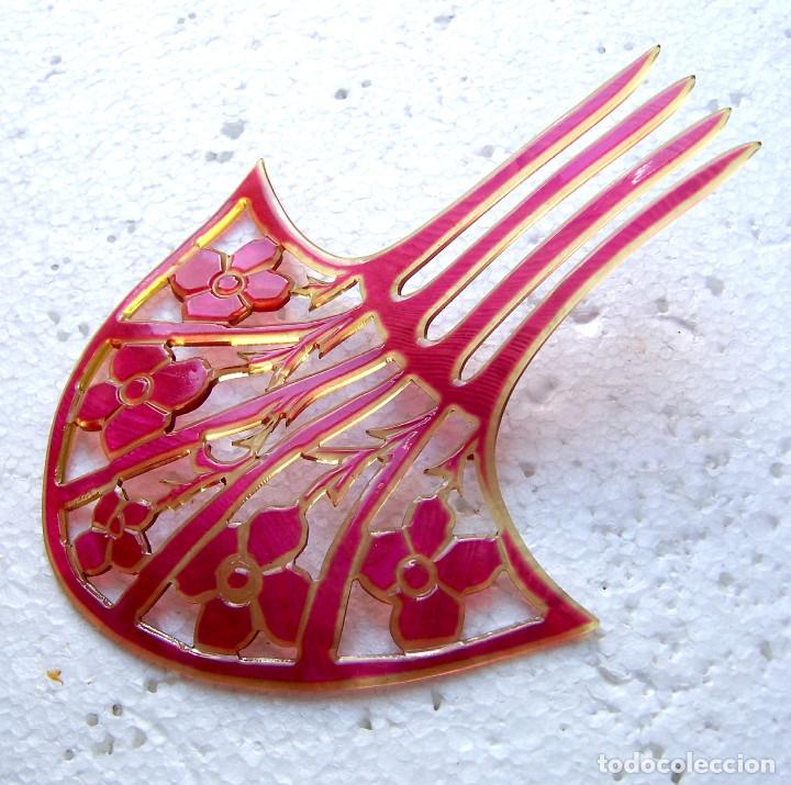 Antig&uuml;edades: Peineta en forma de abanico de celuloide rosa Art Deco - Foto 12