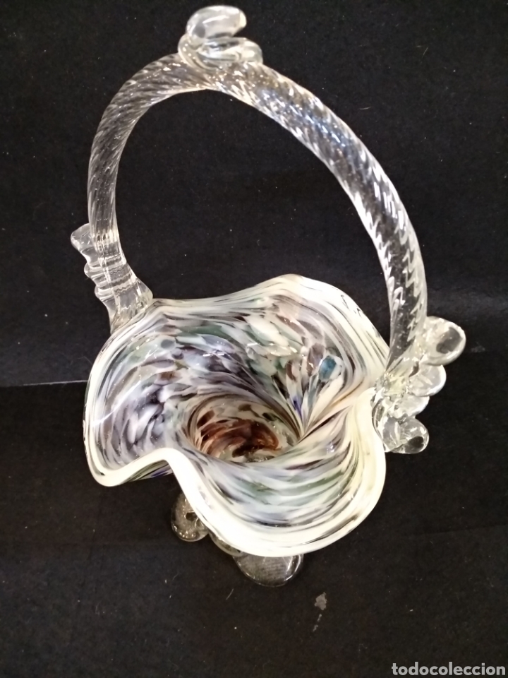 Antig&uuml;edades: Cesta de cristal de Murano. Unos 25cm - Foto 4