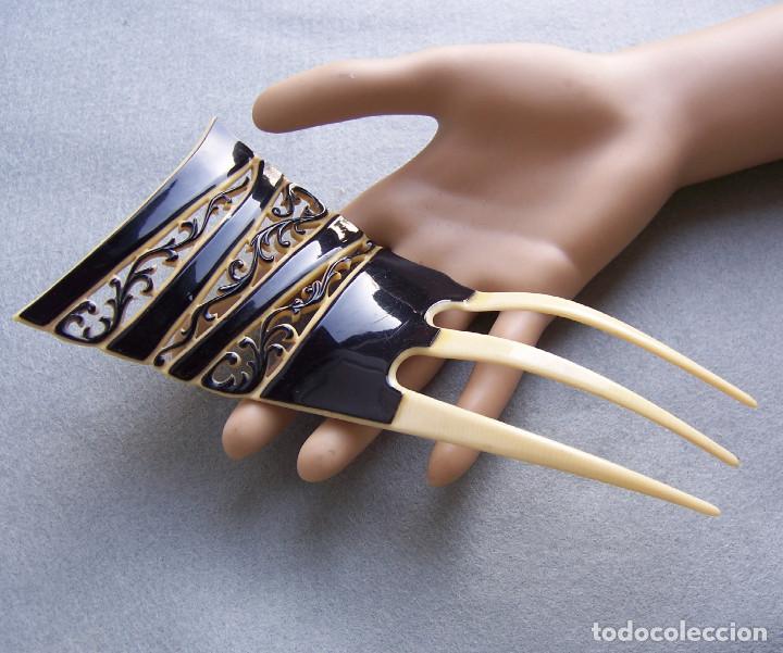 Antig&uuml;edades: Art Deco peine para el cabello celuloide blanco y negro - Foto 10