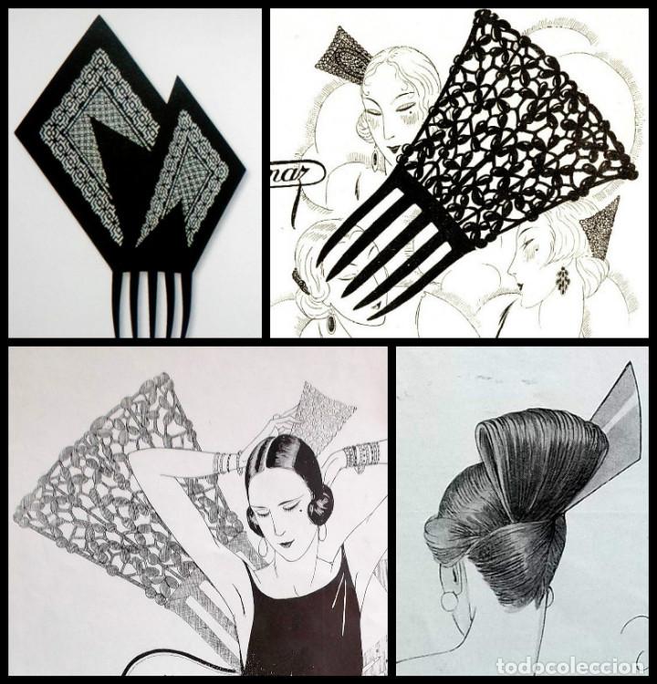 Antig&uuml;edades: Art Deco peine para el cabello celuloide blanco y negro - Foto 13