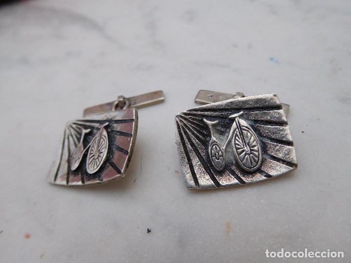 Antig&uuml;edades: Gemelos antiguos de plata bicicleta - Foto 2