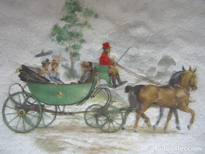 Antigüedades: Pareja de Platos COBRE ESMALTADO tipo Limoges - Carrozas antiguas coches de caballos - Foto 5 - 207998190