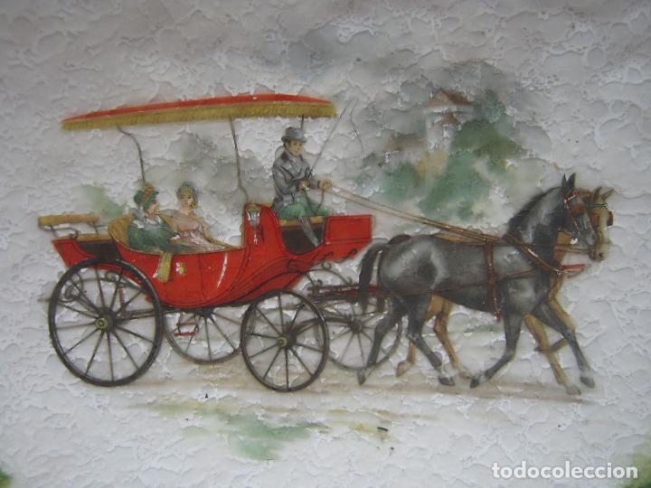 Antigüedades: Pareja de Platos COBRE ESMALTADO tipo Limoges - Carrozas antiguas coches de caballos - Foto 8 - 207998190