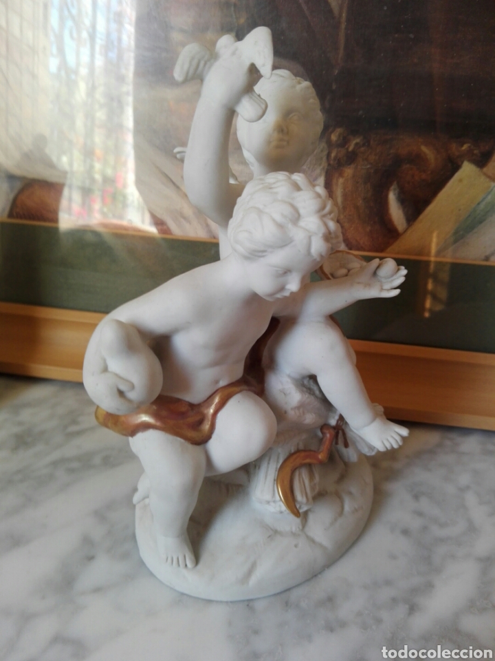 Antig&uuml;edades: Salvador Mallol, figura porcelana biscuit ni&ntilde;o con &Aacute;ngel de Salvador Mallol Sellada MALLART LEER