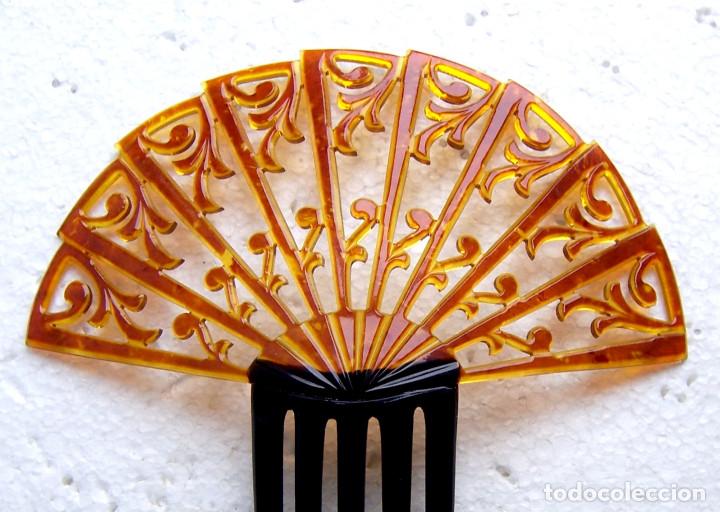 Antig&uuml;edades: Art Deco peineta para el cabello celuloide &aacute;mbar - Foto 3
