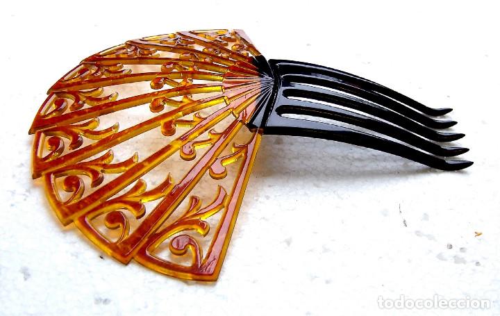 Antig&uuml;edades: Art Deco peineta para el cabello celuloide &aacute;mbar - Foto 5