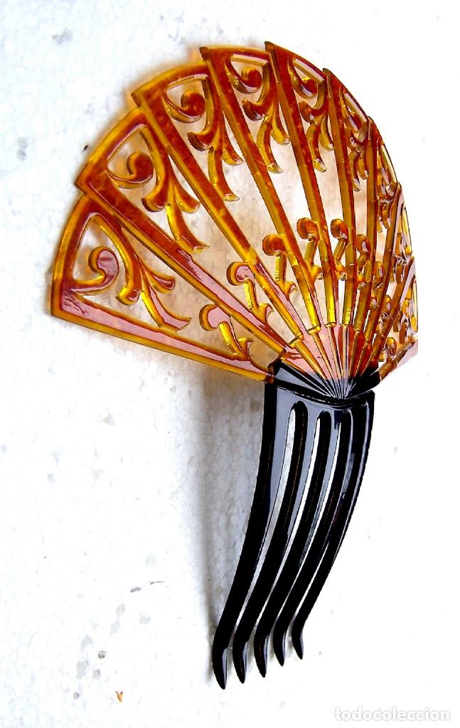 Antig&uuml;edades: Art Deco peineta para el cabello celuloide &aacute;mbar - Foto 6