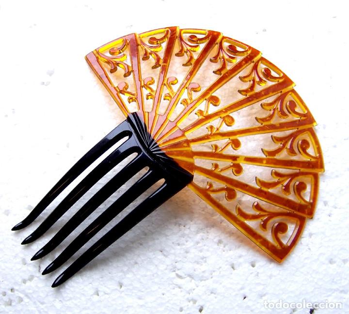 Antig&uuml;edades: Art Deco peineta para el cabello celuloide &aacute;mbar - Foto 7