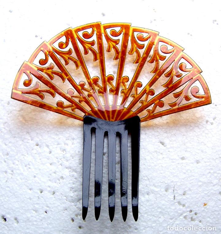 Antig&uuml;edades: Art Deco peineta para el cabello celuloide &aacute;mbar - Foto 8