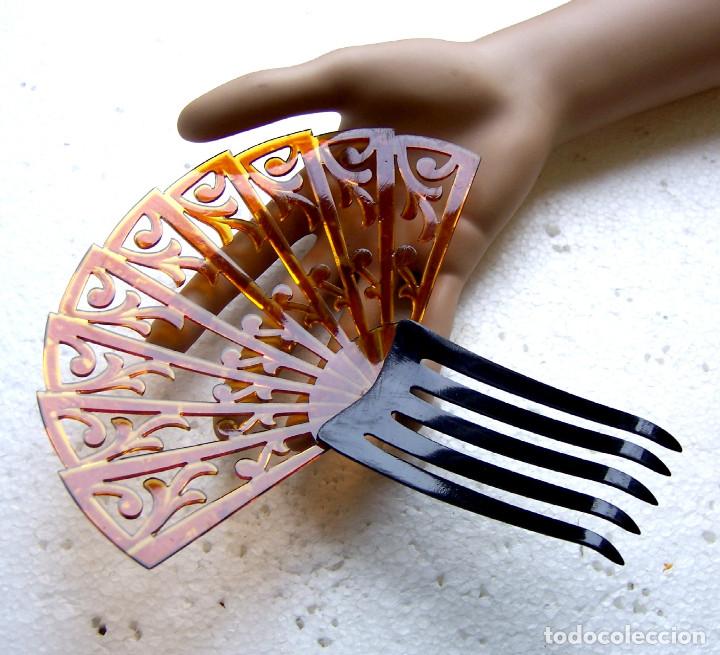 Antig&uuml;edades: Art Deco peineta para el cabello celuloide &aacute;mbar - Foto 9