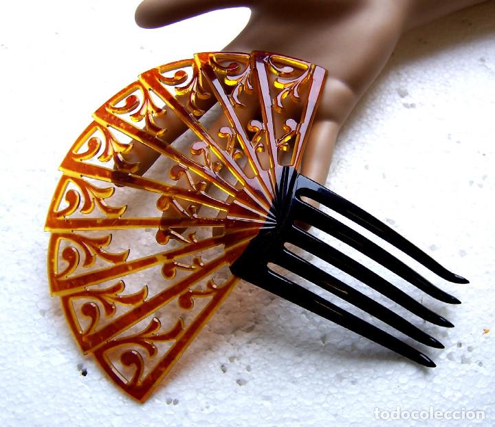 Antig&uuml;edades: Art Deco peineta para el cabello celuloide &aacute;mbar - Foto 10