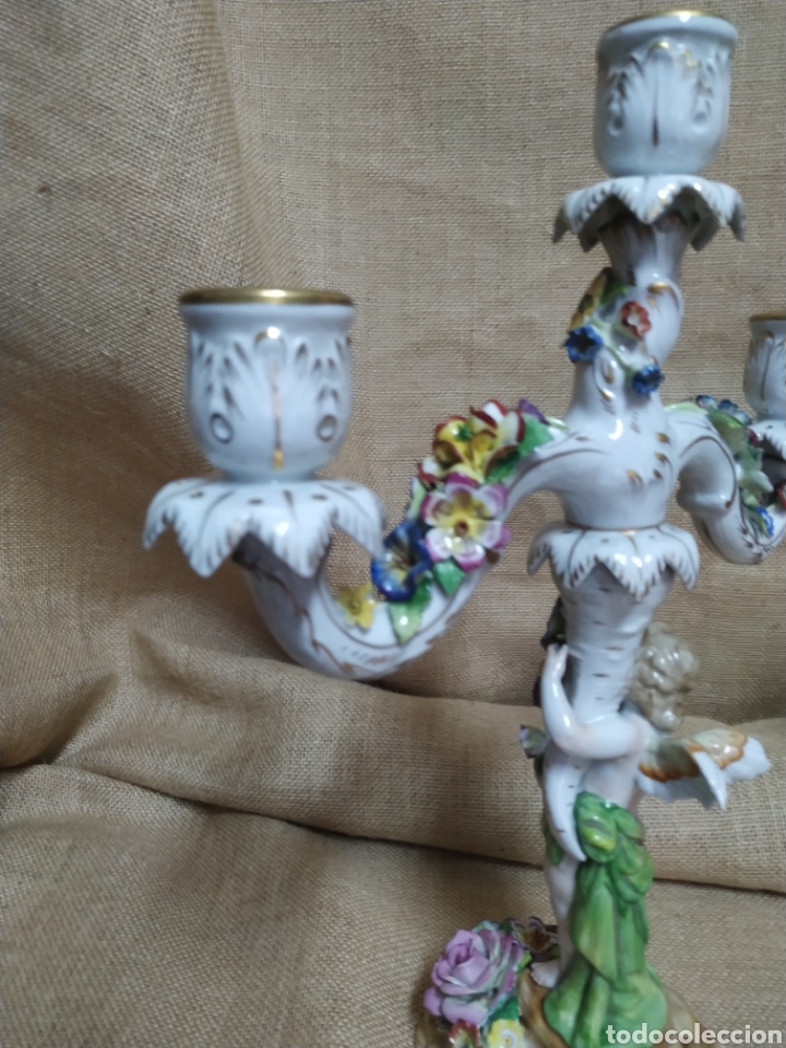 Antigüedades: Candelabros en porcelana alemana .Marcados ”Von Schierholz ” primer tercio siglo xx.,1920 aprox. - Foto 15 - 208325012