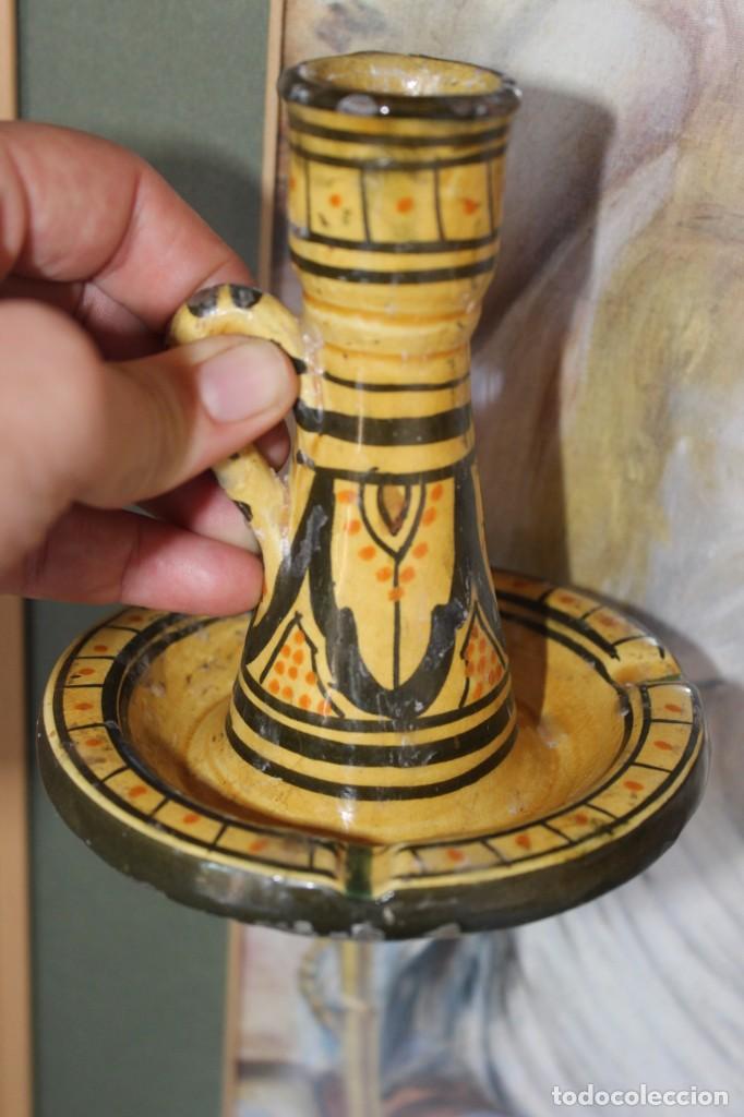 Antig&uuml;edades: ANTIGUA PALMATORIA ,CANDELABRO MARRUECOS CERAMICA SAFI O RIF , 13 CM