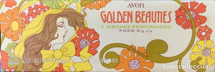 Antig&uuml;edades: Antigua Caja Jabones Golden Beauties. Avon. Tama&ntilde;o 20 X 7 cms.