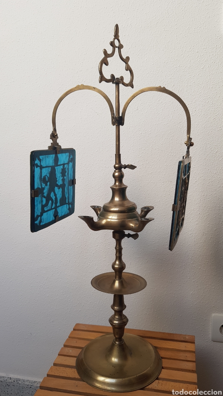 Antig&uuml;edades: L&aacute;mpara Candelabro de aceite , Bronce-laton - Foto 2