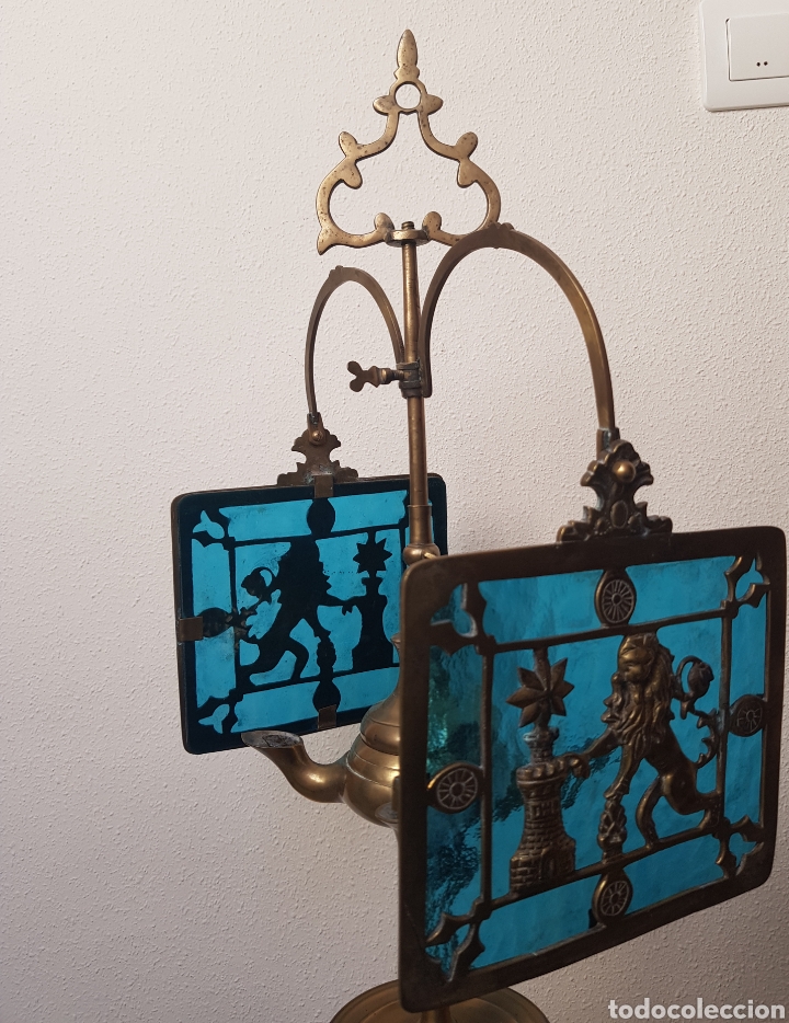 Antig&uuml;edades: L&aacute;mpara Candelabro de aceite , Bronce-laton - Foto 3