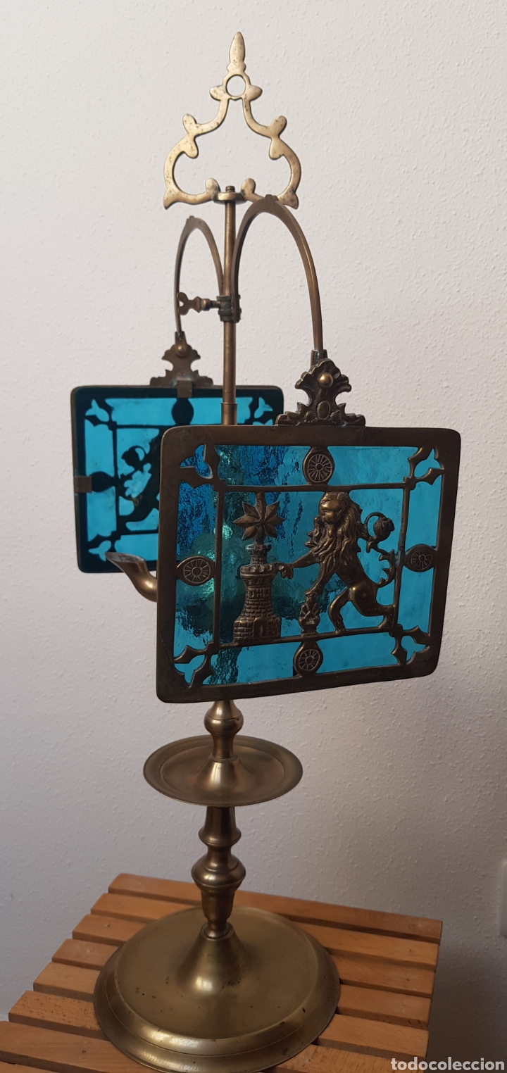 Antig&uuml;edades: L&aacute;mpara Candelabro de aceite , Bronce-laton - Foto 1