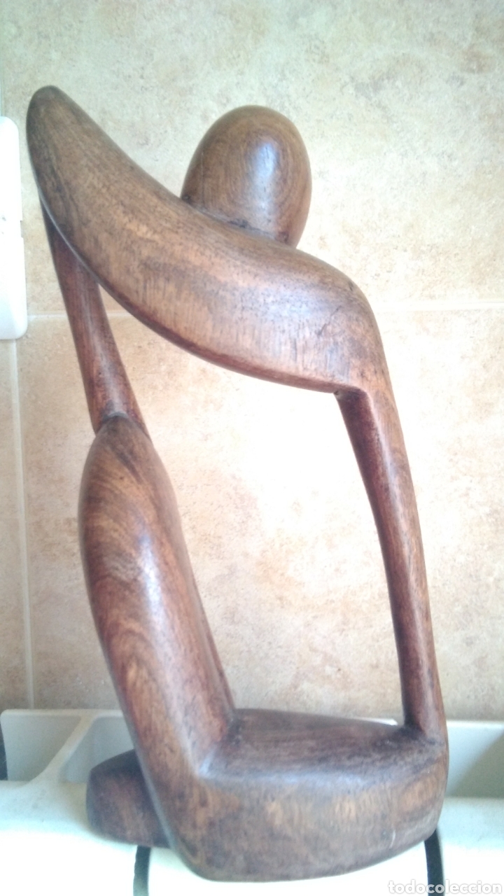 Antig&uuml;edades: Talla de madera , el pensador , - Foto 2