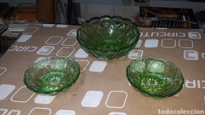 Antiquit&eacute;s: Juego 3 bol cristal verde muy posible CARTAGENA leer descripci&oacute;n