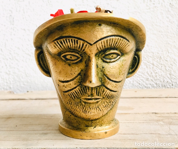 Antig&uuml;edades: CURIOSA CABEZA DE BRONCE DECORATIVA PARA PLANTAS O MORTERO ALMIREZ MACETERO A&Ntilde;OS 50