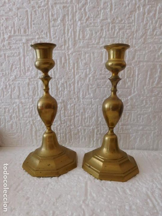 Antig&uuml;edades: CANDELABROS 2 DE BRONCE . ANTIGUOS, 25 CM. - Foto 1