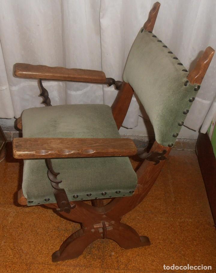 Antig&uuml;edades: SILLON DE MADERA DE ROBLE, TAPIZADO EN VERDE - Foto 3