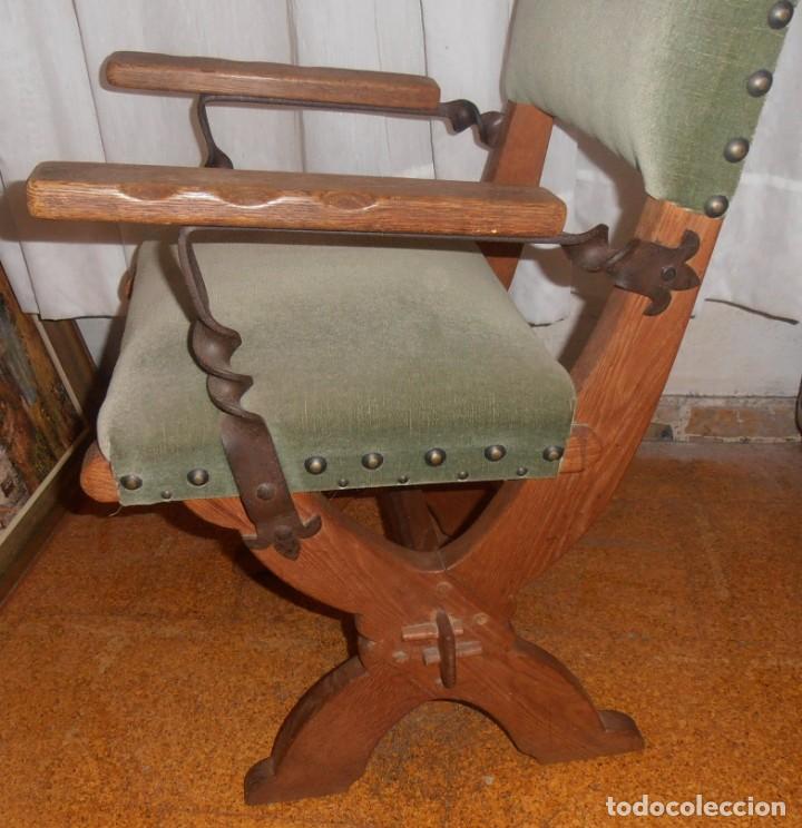 Antig&uuml;edades: SILLON DE MADERA DE ROBLE, TAPIZADO EN VERDE - Foto 5