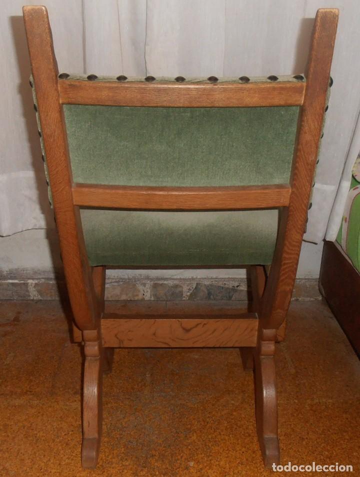 Antig&uuml;edades: SILLON DE MADERA DE ROBLE, TAPIZADO EN VERDE - Foto 8