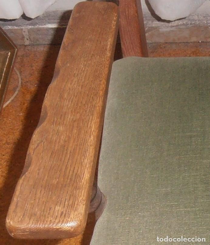 Antig&uuml;edades: SILLON DE MADERA DE ROBLE, TAPIZADO EN VERDE - Foto 9