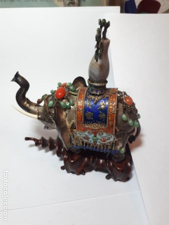 Antig&uuml;edades: Antiguo elefante de plata y esmaltes - Foto 4