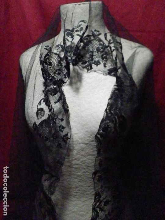 Antig&uuml;edades: ANTIGUA MANTILLA RECTANGULAR DE TUL BORDADO, 190X75 CM - Foto 14