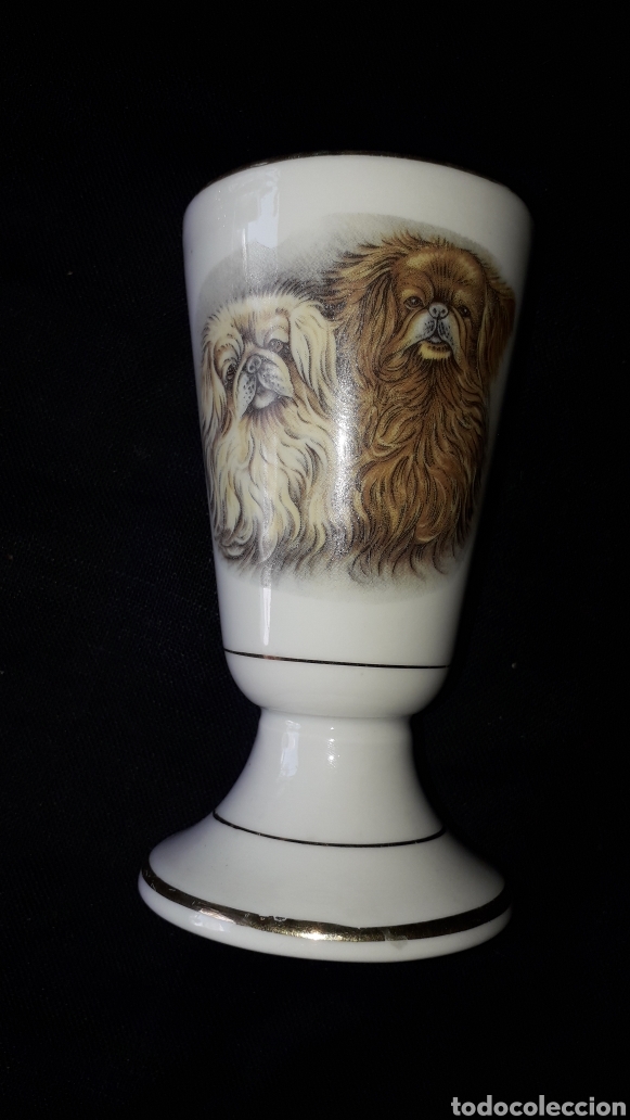Antig&uuml;edades: Copa vaso porcelana limoges perros - Foto 6