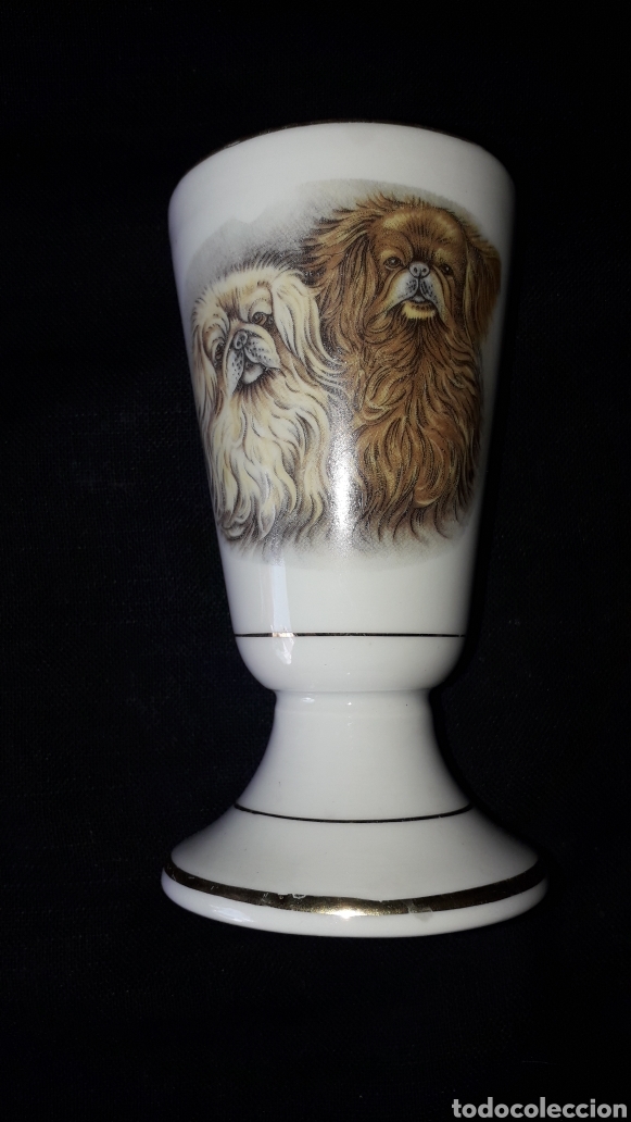 Antig&uuml;edades: Copa vaso porcelana limoges perros - Foto 1