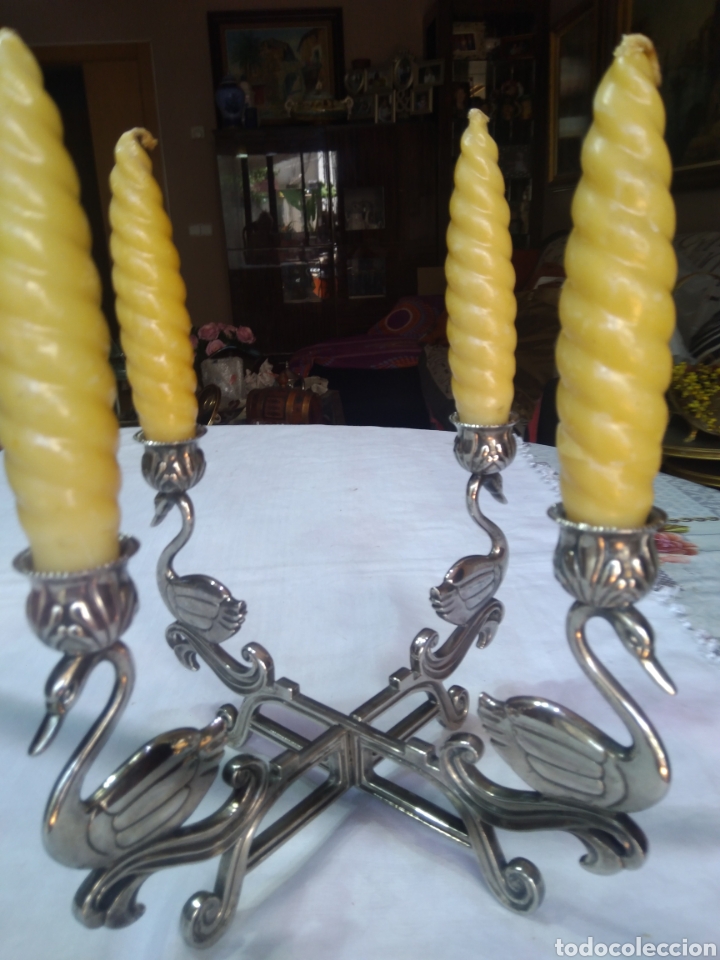 Antig&uuml;edades: Candelabro cromado para 4 velas - Foto 2