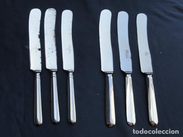 Antiques: 3 + 3 CUCHILLOS INOX SERVICIO MESA CON MARCA TOLEDO.