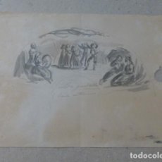 Antigüedades: ASTURIAS LA GIRALDILLA BAILE ASTURIANO DISEÑO A LA ACUARELA PARA PAIS DE ABANICO HACIA 1850. Lote 212390027