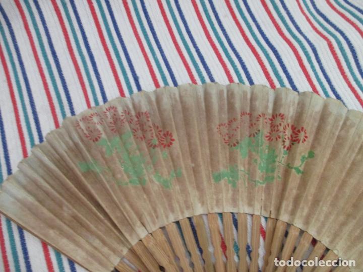 Antig&uuml;edades: MINI ABANICO DOS CARAS MADERA PAPEL - Foto 2