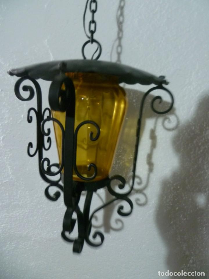 Antig&uuml;edades: L&Aacute;MPARA DE HIERRO FORJADO Y CRISTAL - Foto 1