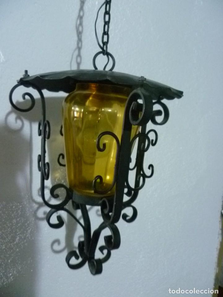 Antig&uuml;edades: L&Aacute;MPARA DE HIERRO FORJADO Y CRISTAL - Foto 2