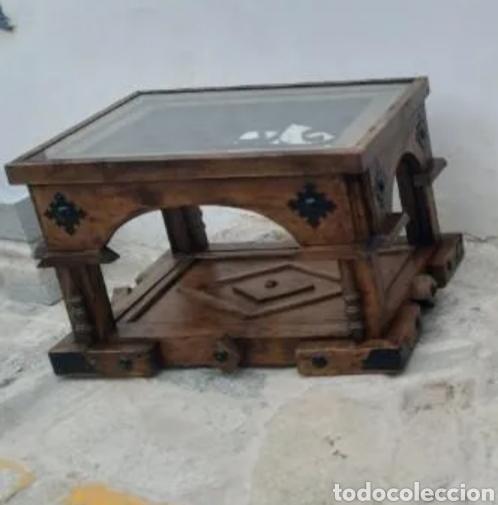 Antig&uuml;edades: Mesa de madera,forja y cristal - Foto 3