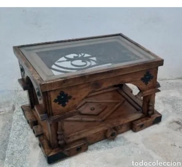 Antig&uuml;edades: Mesa de madera,forja y cristal - Foto 4
