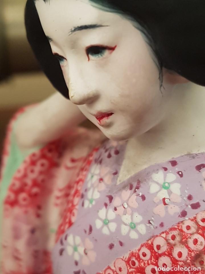 Antiguidades: GEISHA DE CER&Aacute;MICA JAPONESA, PINTADA A MANO AL GOUACHE. S XIX