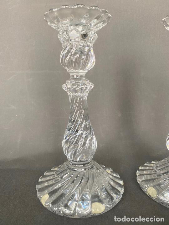 Antigüedades: palmatorias baccarat para tiffany , cristal firmado , vintage , modelo bambous , candlestick glass - Foto 9 - 213606051
