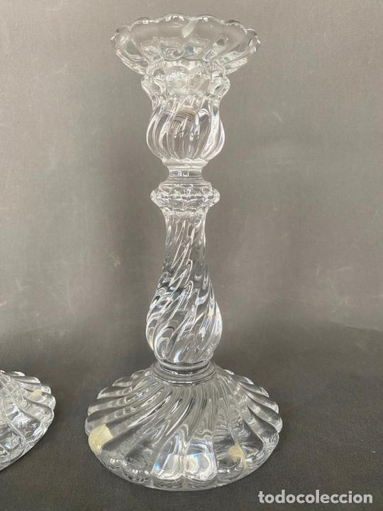 Antigüedades: palmatorias baccarat para tiffany , cristal firmado , vintage , modelo bambous , candlestick glass - Foto 11 - 213606051