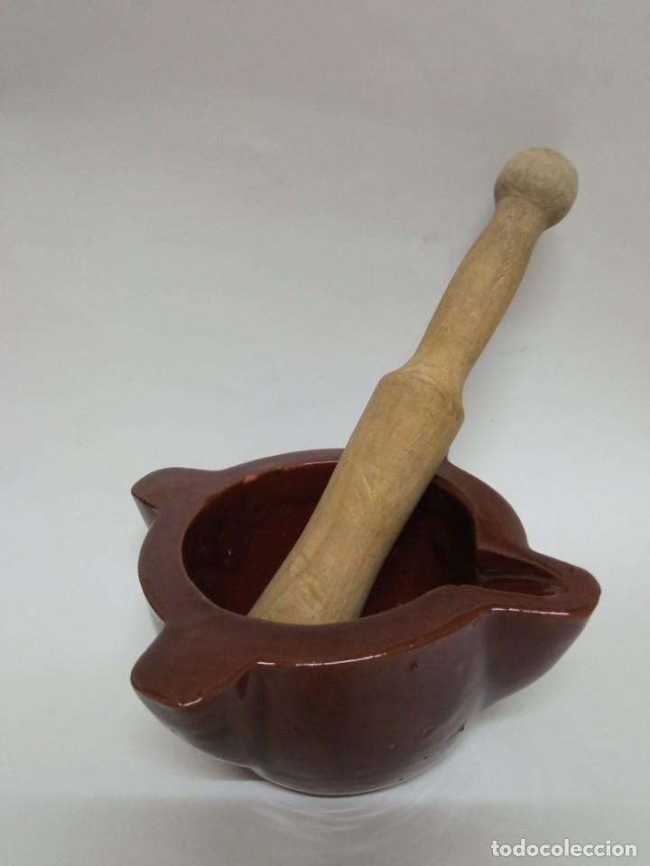 Antig&uuml;edades: MORTERO DE BARRO ESMALTADO EN MARRON - Foto 2