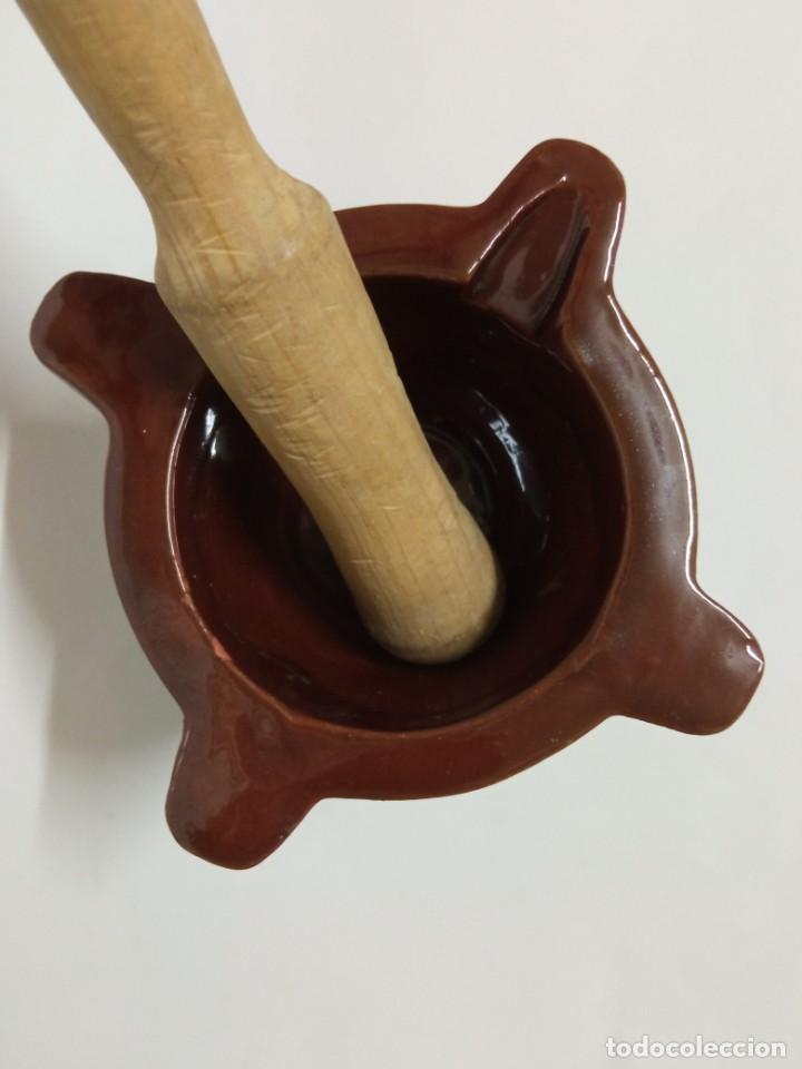 Antig&uuml;edades: MORTERO DE BARRO ESMALTADO EN MARRON - Foto 5