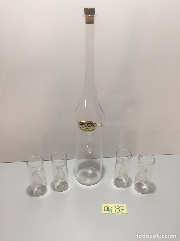 Antigüedades: Botella cristal y vasos de La Granja, siglo XIX - Foto 2 - 214133180