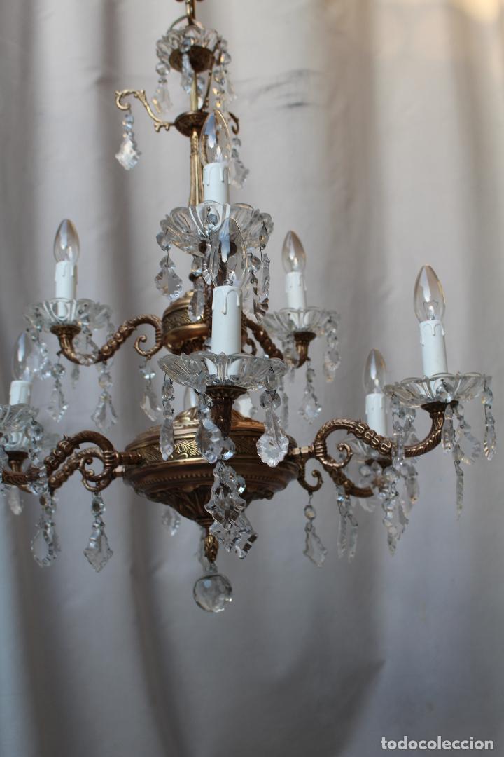 Antig&uuml;edades: lampara de techo de cristal y lat&oacute;n - Foto 2
